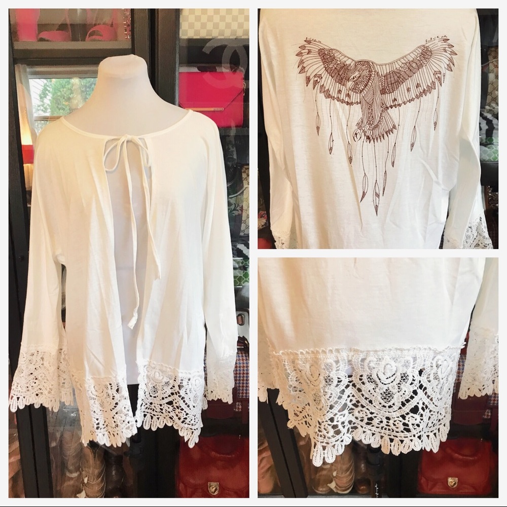 RESTOCKED! White Lace Kimono Cover Zip - Picture 8 of 8